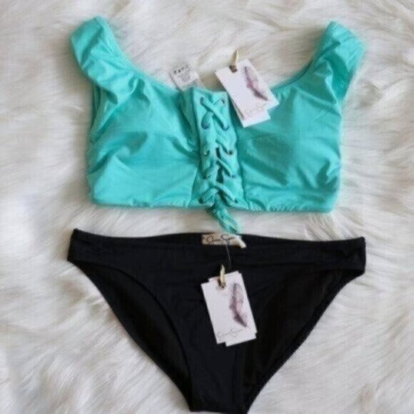 NWT Jessica Simpson Bikini Set Size Small Blue Black Bathing Suit - Picture 1 of 9